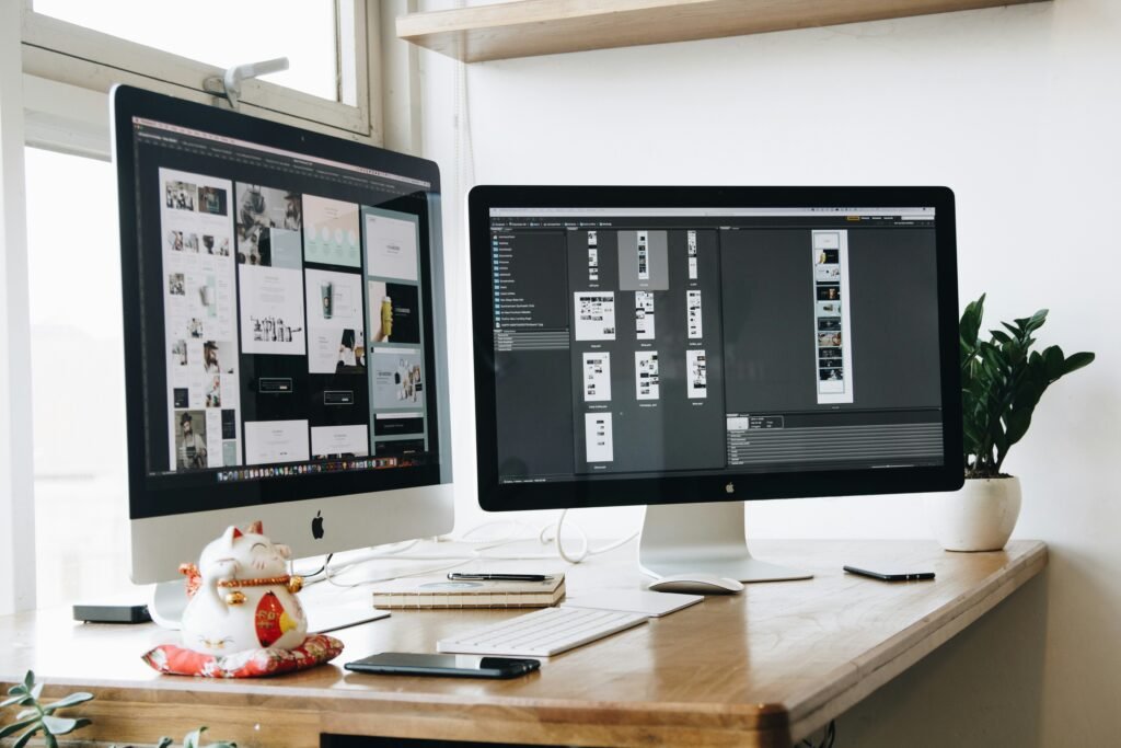 Illustrative creative workspace for website creation