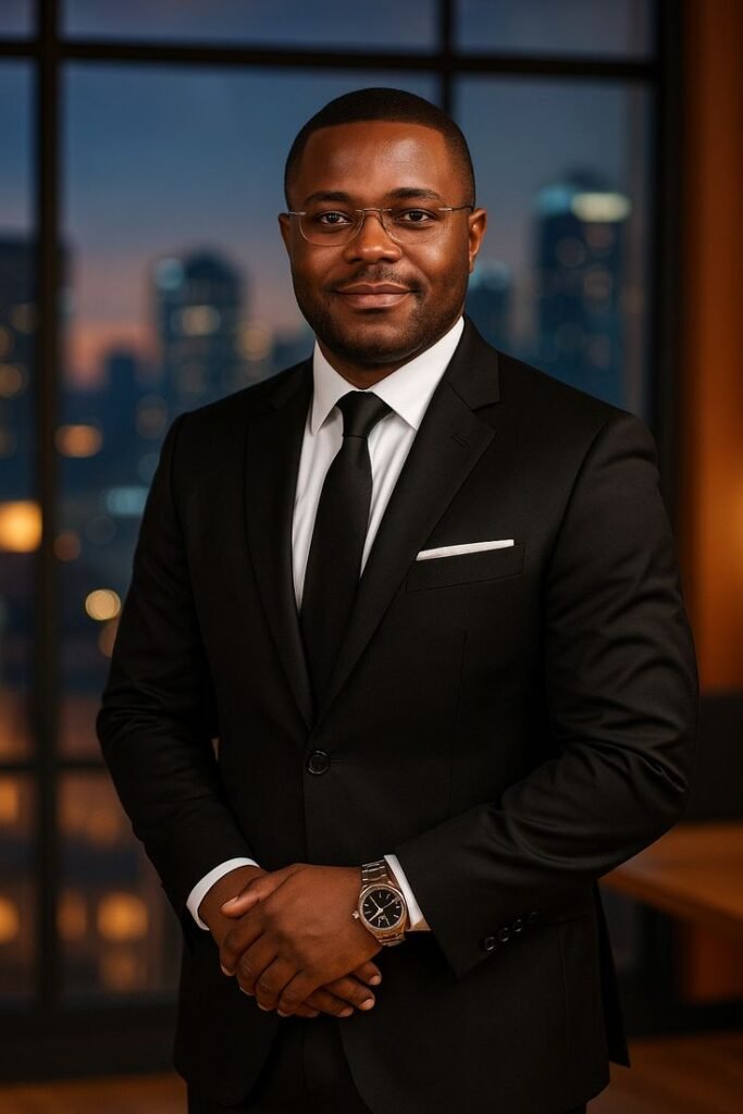 Formal portrait with warm background light